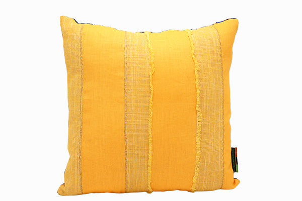 Canvas linen, and blended cotton and linen striped panel with zig zag stitching